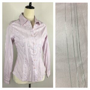 NWT WANKO Light Purple Silver Glitter Striped Long Sleeve Stretch Button Shirt